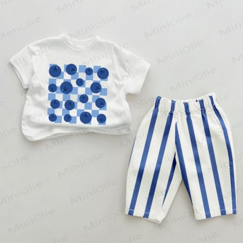 Baby Checkerboard Blueberry Blue Vertical Striped 2-piece Set