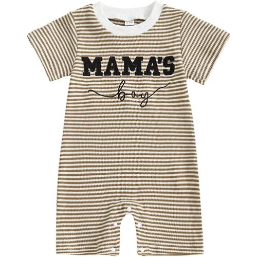 Newborn Baby Boy Summer Clothes Mamas Boy Embroidery Jumpsuit Waffle Round Neck Romper Onesie 3 6 12 18 Months