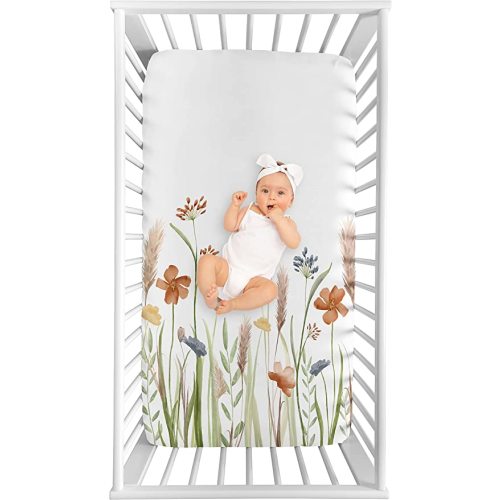 Sweet Jojo Designs Fitted Baby Crib Sheets (Multicolor Boho Floral) for Girls, Infant Nursery, Toddler Room - Standard Size (Photo Op, Flower Garden, Bohemian, Farmhouse, Wildflower, Vintage, Chic)