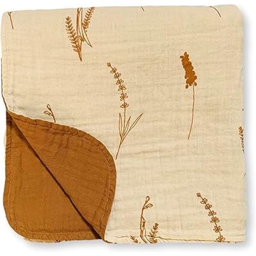 Leyl&Ari Basic Toddler Blanket | Organic Cotton Reversable Toddler Crib Blanket | Gender Neutral (Caramel/Neutral)