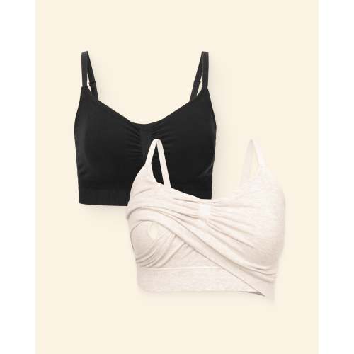 Sublime® Hands-Free Pumping Lounge & Sleep Bra Two-Pack | Black & Oatmeal Heather - Kindred Bravely