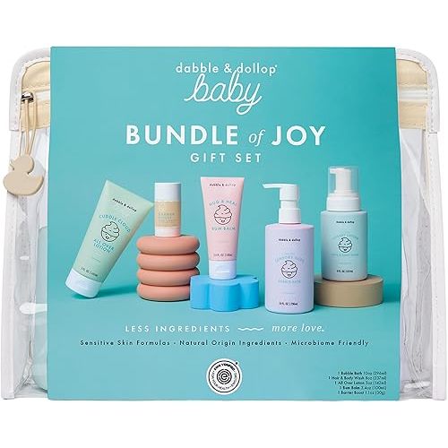 Dabble & Dollop Baby Bath Gift Set – Newborn Essentials with Tear-Free Baby Soap, Bubble Bath, Lotion, Diaper Cream & Balm, Fragrance-Free & Safe for Sensitive Skin (5 Full-Sized Products)