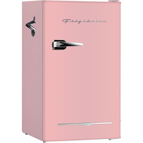 Frigidaire EFR376 Retro Bar Fridge Refrigerator with Side Bottle Opener, 3.2 cu. Ft, Pink/Coral