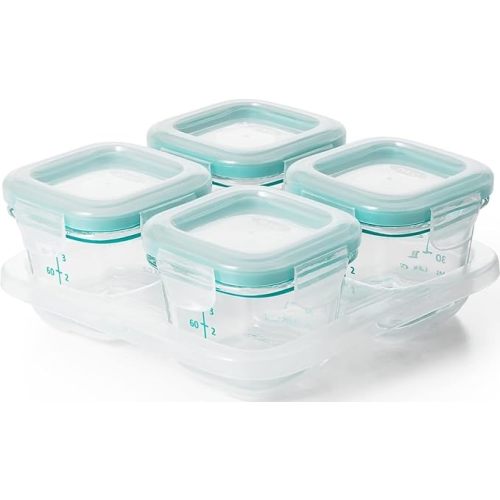 Glass Baby Blocks Food Storage Containers for Solids 6 Months (Teal 4 oz)