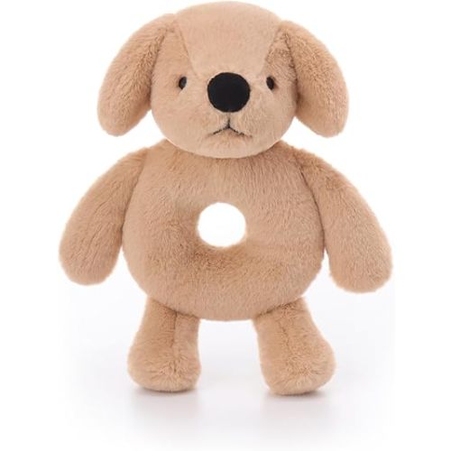 Apricot Lamb Taupe Labrador Soft Baby Rattle for Boys and Girls, Plush Stuffed Animal Rattle Lovey for The Newborn, 0-3 Months, 0-6 Months and Above, 5.5Inches