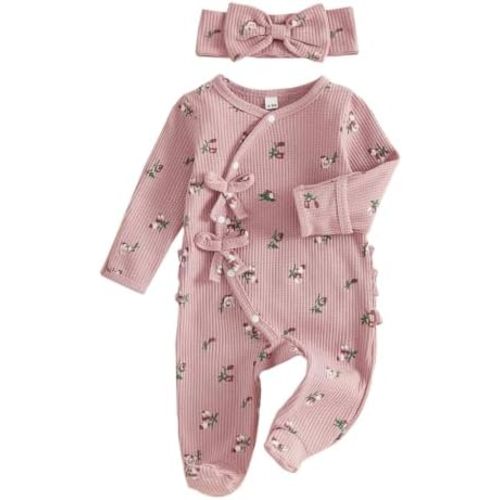 Infant Baby Girl Fall Outfit Romper Jumpsuit Newborn Waffle Clothes