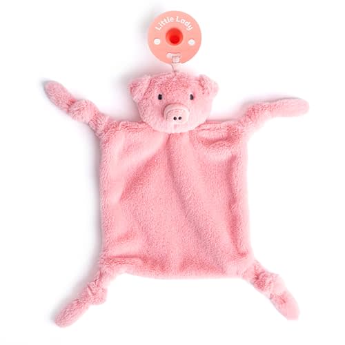 Pacifier Holder with Detachable Pacifier by Bella Tunno, Soft Animal Lovey Snuggle Toy Attaches to Teethers, Baby Gift for Newborn Boys and Girls, Babies 0+ Months, Pig