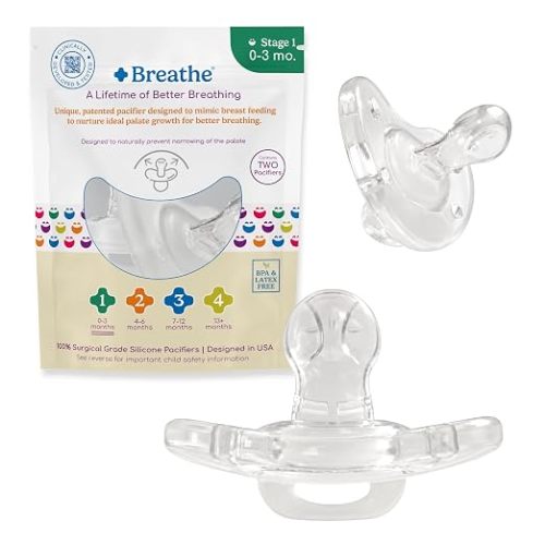 Breathe Orthodontic Baby Pacifier - 0-3 Months (Newborn) – Natural Oral & Facial Development – BPA-Free, Latex-Free, Pediatrician Developed – 100% Silicone 2 Pack
