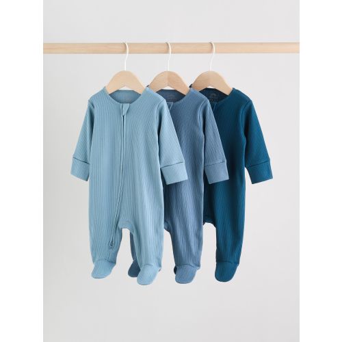 Blue 3 Pack Baby Two Way Zip Sleepsuits (0-2yrs)
