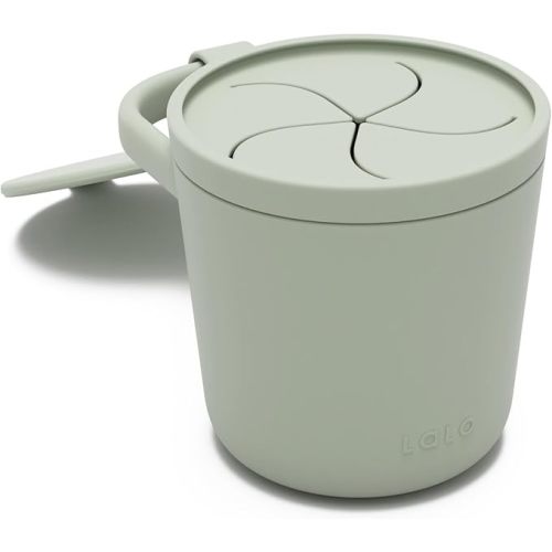 Lalo Snack Cup - Mess-Free Silicone Snack Cups for Toddlers & Babies with Detachable Lid, BPA-Free Baby Snack Containers, Fits Most Stroller & Car Seat Cup Holders, Dishwasher Safe, Sage