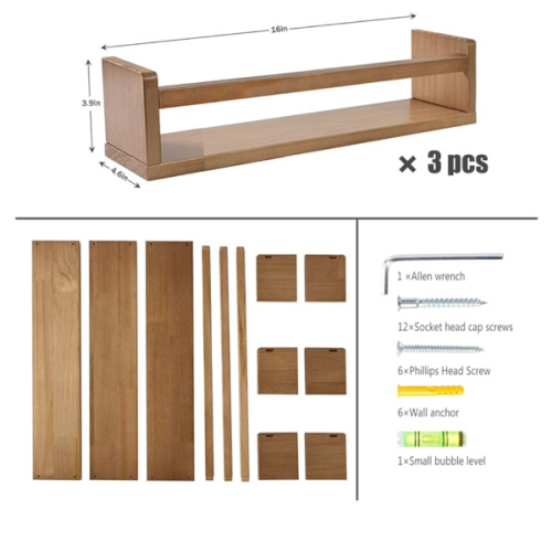 AZSKY Nursery Book Shelves for Wall Bookshelf for Kids Wood Floating Book Shelves16 Inch Wall Shelves for Living Room Bedroom Decor Kitchen Spice Rack Bathroom Storage Organizer Shelf Set of 3