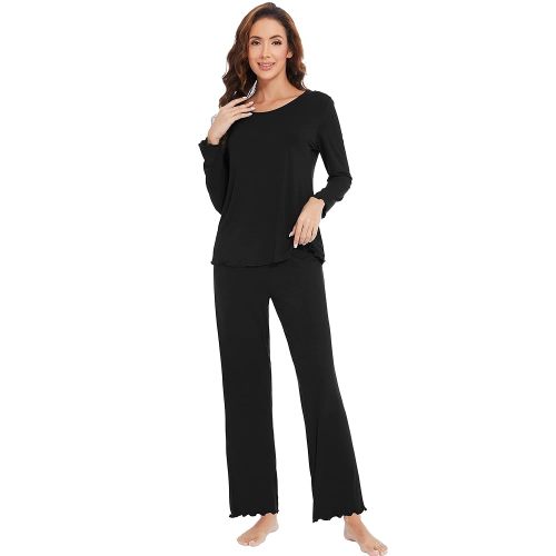 WiWi Viscose from Bamboo Pajama Sets for Women Soft Pjs Loungewear Short Sleeve Top with Pants Sleepwear Pajamas S-XXL