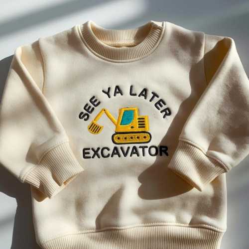Embroidered See Ya Later Excavator Toddler Sweatshirt, Funny Digging Excavator Boy Crewneck, Cute Construction Theme Party Kid Sweatshirt