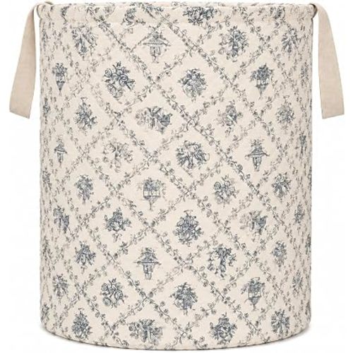 Quilted Laundry Basket Large Boho Fabric Blanket Basket with Handles