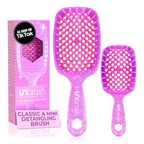 FHI Heat - UNbrush Detangling Brush Combo Pack — Original & Mini UNbrush Hairbrush for All Wet/Dry Hair Types — DuoFlex Anti Static Hair Brush, Vented Detangler Brush for Pain-Free Styling