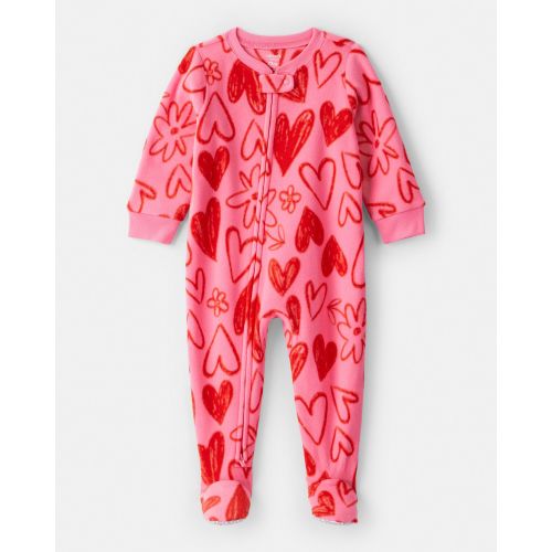 Baby Girl Heart Fleece Long-Sleeve Loose Fit 1-Piece Pajamas - Pink/Red - Carter's | Carter's