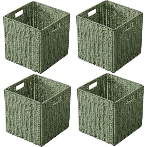 11x11x11 Cube Storage Bins Set of 4, Storage Baskets for Shelves, Green