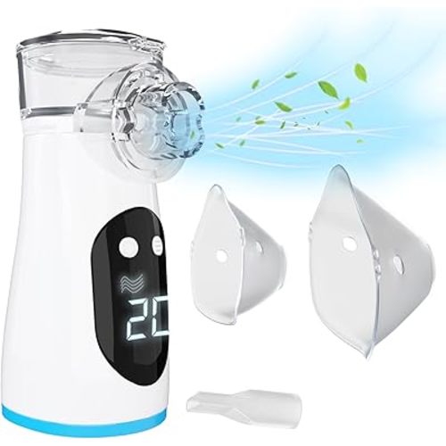 Portable Nebulizer, Nebulizer for Adults and Kids, Handheld Nebulizer Rechargeable Smartinhaler Low Noise for Breathing Comfort LED Digital Display for Travel and Home Use