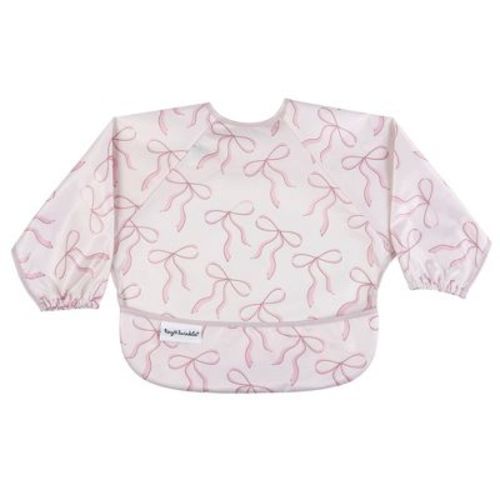 Tiny Twinkle Mess-Proof/Waterproof Long-Sleeve Baby Bib, Machine Washable Smock for Eating (Bows, Small 6-24 Months)