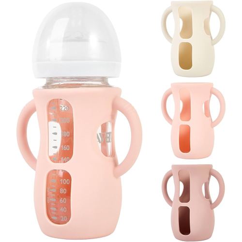 3 Pack Silicone Sleeves for Philips Avent Natural Glass Baby Bottles, Anti Breakage Bottle Holder with Handle for Baby Girls, Compatible with Philips Avent Glass Natural Baby Bottle, 8oz