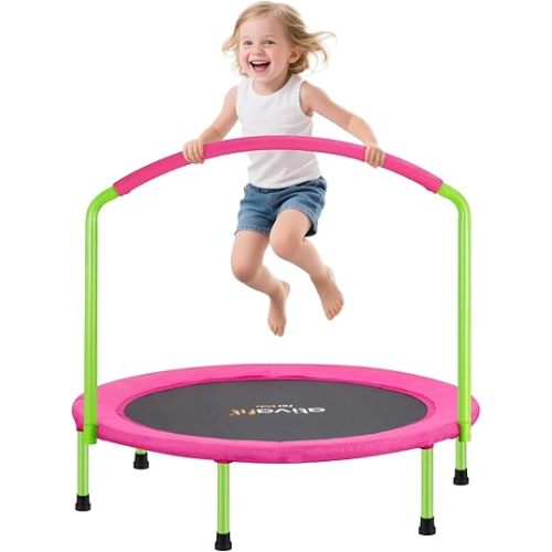 Ativafit 36inch Elastic Band Big Handle Toddler Trampoline for Kids Ages 2-6 Indoor Outdoor Mini Trampoline with Safety Padded Cover Fun for Kids