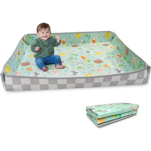 Infantino Foldable Soft Foam Play Mat, Baby Play Mat for Tummy Time & Floor Play, Lightweight, Easy to Store, Wipeable, Animals