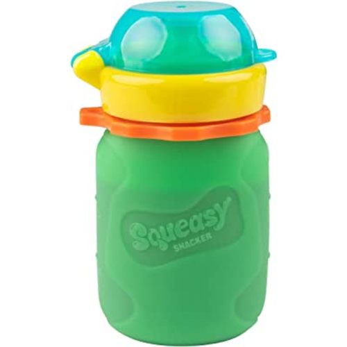 Squeasy Snacker Green 3.5 oz Spill Proof Silicone Reusable Food Pouch - For Both Soft Foods and Liquids - Water, Apple Sauce, Yogurt, Smoothies, Baby Food - Dishwasher Safe