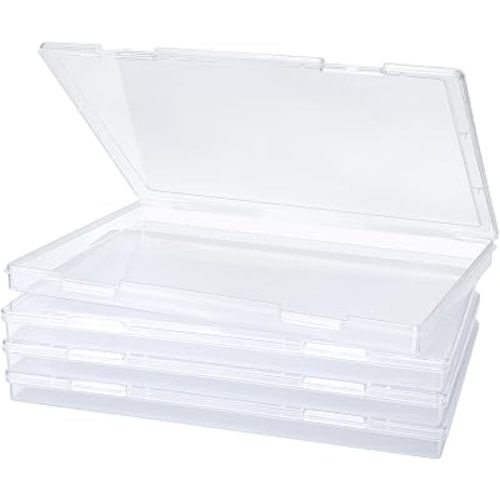 4 Pack Large Photo Storage Box, Plastic, Clear, Snap-Tight Latch