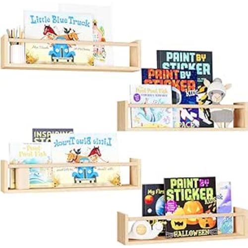Amazon.com: Fixwal Nursery Book Shelves, 16.5 Inch Floating Bookshelves for Nursery Decor & Playroom Decor, Set of 4, Solid Wood Wall Mounted Shelves for Books, Toys and Decor Storage (Natural Wood) : Home & Kitchen