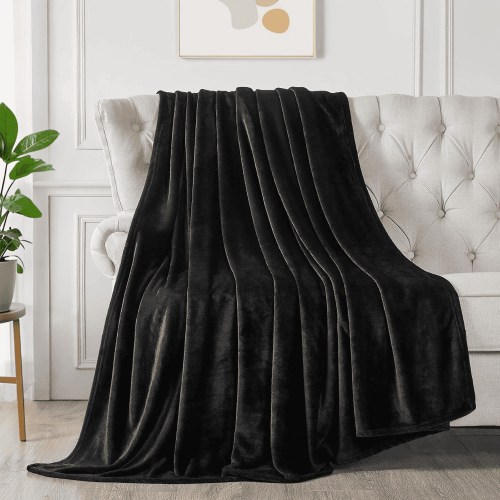 King Size Blanket, Luxury Plush Cozy Fuzzy Fleece Blanket, Super Soft Warm Big Lightweight Throw Blanket All Seasons Suitable, Versatile Throws for Office Bedroom Travel, 90x108" Black