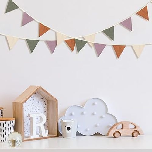 VitalCozy 17 ft Pennant Banner Flags, 2 Pcs Nursery Garland Triangle Bunting Flag Double Side Baby Banner for Boho Decor Baby Shower Birthday Wedding Party Event, Each 8.5 ft(Warm Colors)