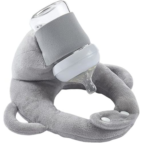 Baby Bottle Holder Hands Free - Adjustable Self Feeding Pillow for Infants, Bottle Holder for Baby with Soft Plush Support, Washable & Portable Feeding Pillow for Newborns and Toddlers (Gray)