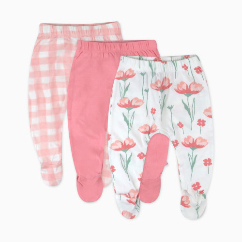 Honest Baby Clothing 3-Pack Organic Cotton Footed Harem Pants - Strawberry Pink Floral, 0-3 M