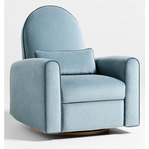 Miles Ocean Blue Velvet Nursery Power Recliner Swivel Chair with Wooden Base