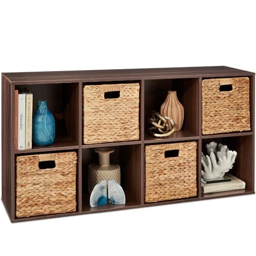 Best Choice Products 8-Cube Storage Organizer, 11in Shelf Opening, Bookcase, Display Shelf, Customizable w/ 3 Removable Back Panels – Walnut