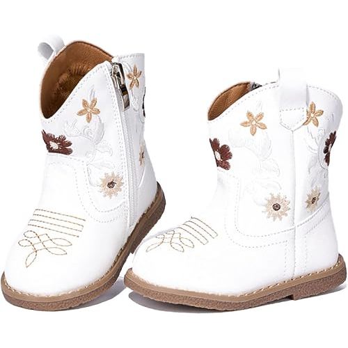 Newsonet Baby Cowboy Cowgirl Boots Infant Western Boots Toddler Boys Girls Round Toe Riding Mid Calf Boots All Seasons for 6 9 12 18 24 Months