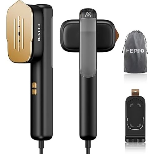 FEPPO Travel Steamer for Clothes, 110-240V Dual Voltage Portable Steamer & Iron 2 in 1, Fast Heat Up, 1100W Powerful Garment Steamer, Large Ceramic Heat Panel for Home & Global & Europe Traveling