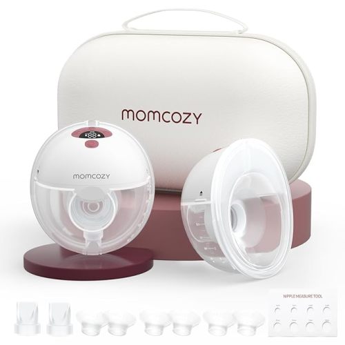 Momcozy M5 Hands-Free Wearable Breast Pump, Double-Sealed Flange for Baby-Like Comfort, 3 Modes & 9 Suction Levels, Portable Electric Pump – 24mm, 2-Pack Cozy Red