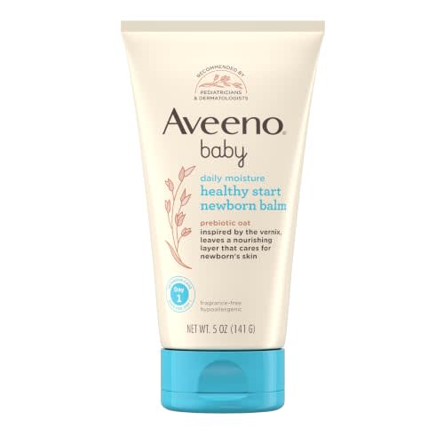Aveeno Baby Healthy Start Newborn Balm, Fragrance-Free, 5 oz | Hypoallergenic Baby Skin Balm, Prebiotic Oat, Leaves a Nourishing Layer, Care for Newborn Skin