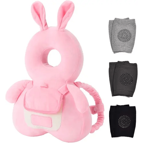 Okydoky Coussin de protection sans danger pour bébé et genouillères pour bébé pour ramper, sac à dos réglable, protection du dos de bébé pour la marche et ramper, lapin mignon (CA)