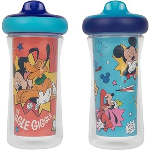 The First Years Disney Mickey Mouse Kids Insulated Sippy Cups - Dishwasher Safe Spill Proof Toddler Cups - Ages 12 Months and Up - 9 Ounces - 2 Count