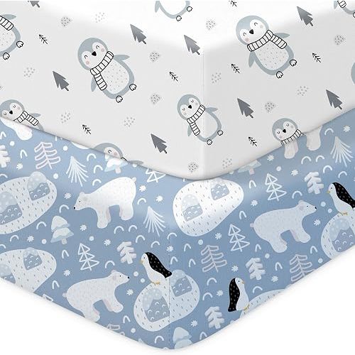 Pack N Play Sheets Fitted, 2-Pack Fit for Standard Pack N Play Mattress, Mini Crib Sheets,Breathable Soft Unisex Playard Sheets