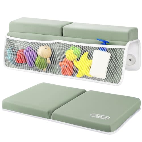 beiens Bath Kneeler and Elbow Rest Pad Set - 1.5'' Comfortable Thick Baby Bath Kneeler Pads, Quick Dry Soft Kneeling Pad for Baby Bath Time, Non-Slip Knee& Arm Support Bathtub Mat with Toys Organizer