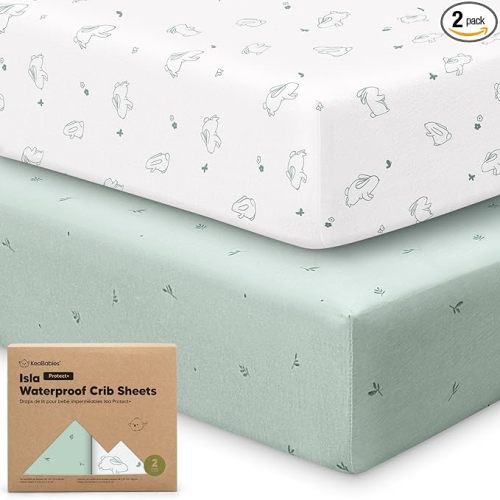 2-Pack Waterproof Baby Crib Sheets for Boys, Girls - 52x28 Viscose Derived from Bamboo Toddler Bed Sheet Neutral, Fitted Crib Mattress Protector Cover for Baby Bedding, Soft & Gentle (Bunnies)