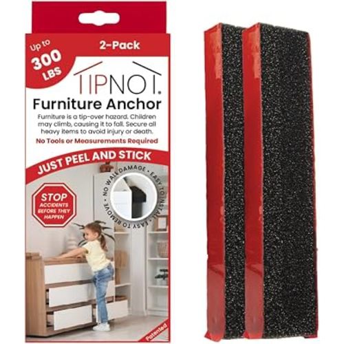 TipNot Adhesive Furniture Anchor, No-Drill, Aesthetic & Invisible Once Installed, Anti-Tip Furniture Safety Anchor to Childproof and Babyproof Your Home, Holds Up to 300 Pounds, 2-Pack
