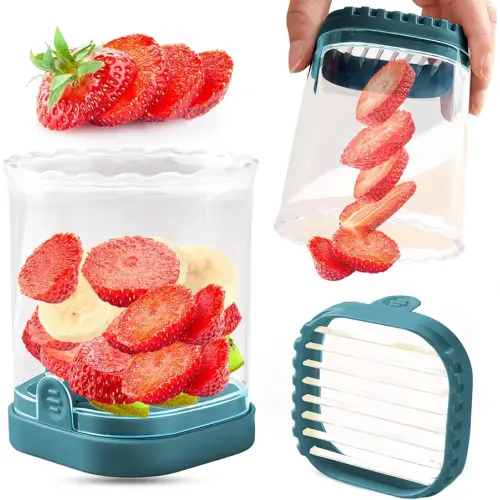 Creative Strawberry & Fruit Slicer - Detachable Cutter with Push Plate (Dark Teal)