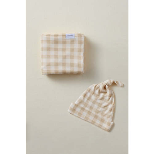 Creamy Gingham Swaddle + Hat Set