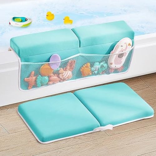 Baby Bath Kneeler and Elbow Rest Pad Set,Bath Kneeling Pad Thick Soft Quick Dry Bathtub Mat for Bathing Time,Baby Essentials Memory Foam with Toys Organizer Gifts for Parents,Green