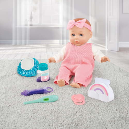 My Sweet Love Baby Doll Play Set, 14-inch Soft Body Doll with Rose Pink and Ivory Outfit, 10 Pieces