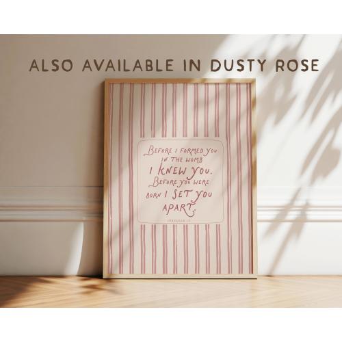 Jeremiah 1:5 Nursery Print, Before I Formed You Scripture, Bible Verse - Primary color: Vintage Dusty Rose